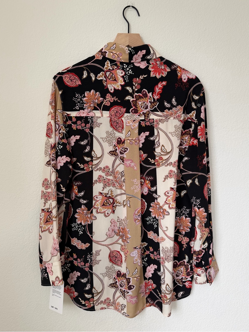 Saint+Sofia Floral Button-Up Long-Sleeve Shirt Black & Cream Size M NWT - Picture 3 of 11